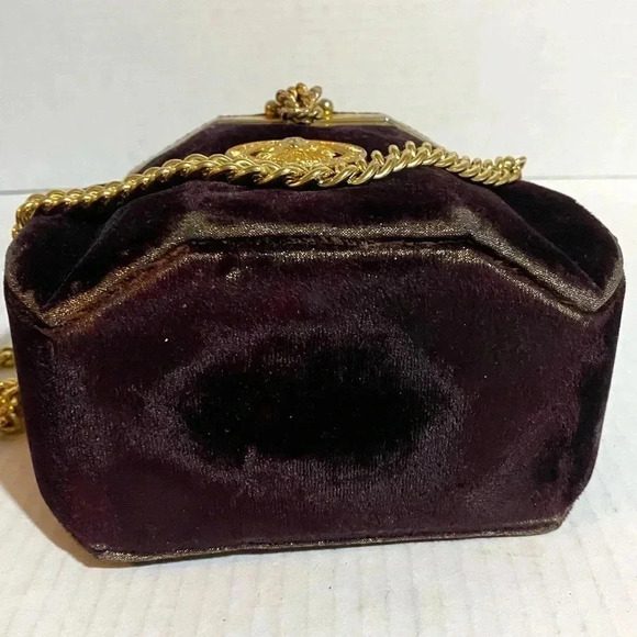 vintage brown velvet shoulder handbag - Picture 5 of 12